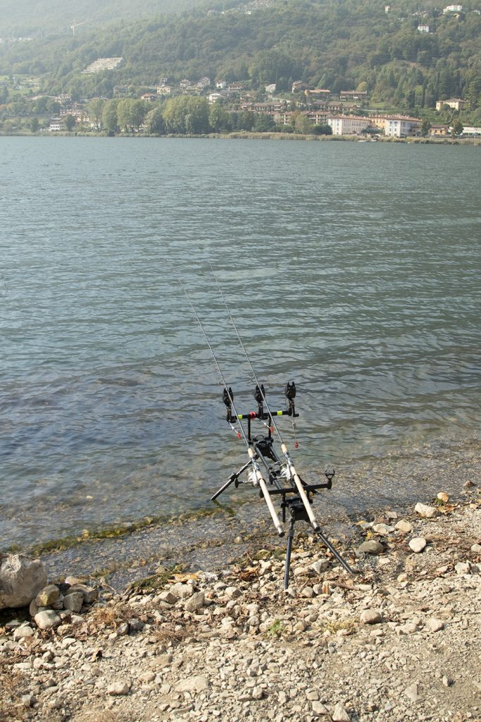 Canne per la pesca alla carpa presso Kevin, posta sul Lago di Endine